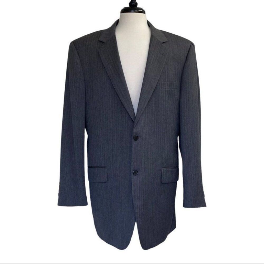 Jos A Bank Blazer 44L Gray Herringbone Wool 2 Button Sport Coat Jacket